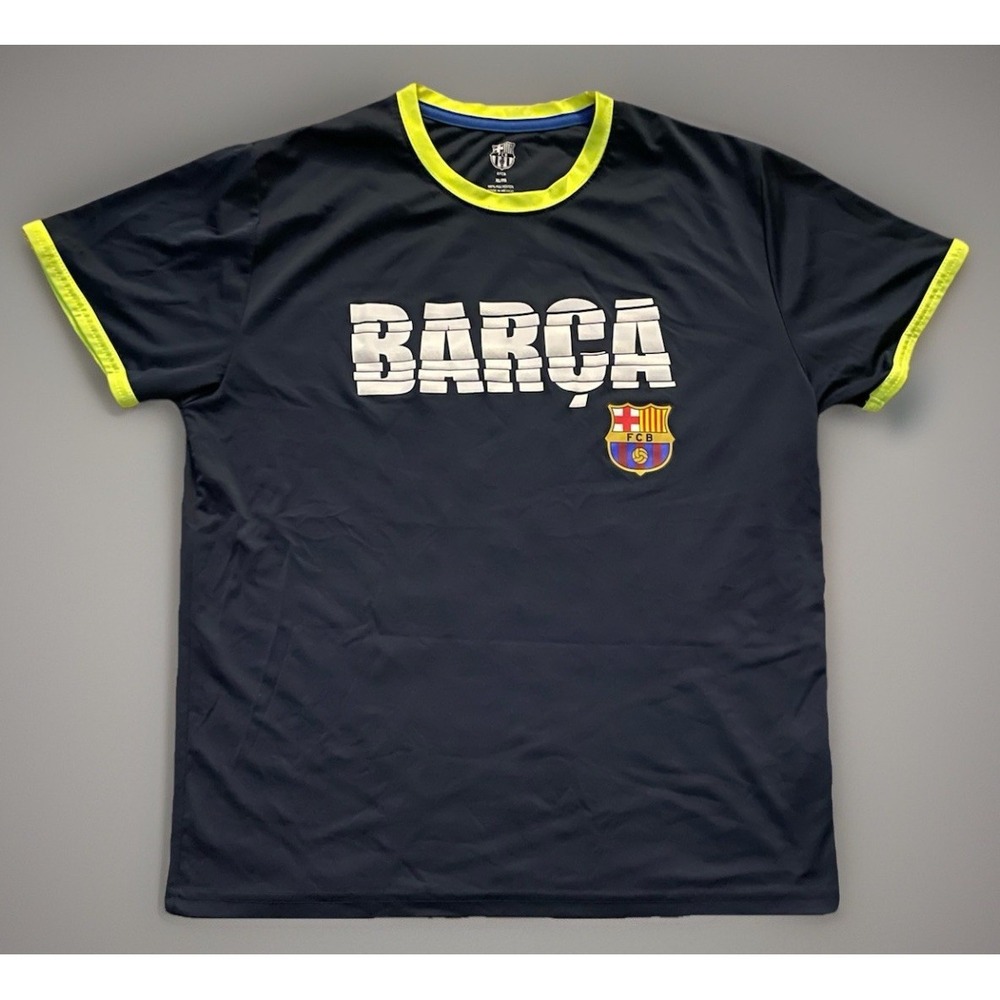 FC Barcelona Short Sleeve Shirt Football Soccer Blue Neon Green Logo XL JBHS